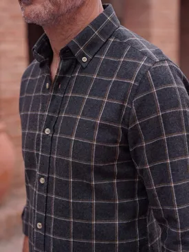 Dark grey plaid flannel shirt