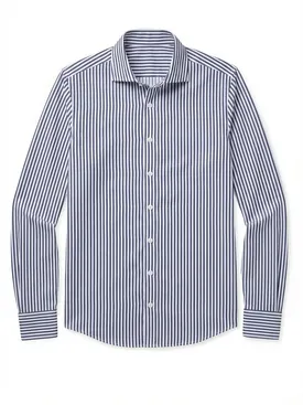 Easy-iron navy blue striped twill shirt