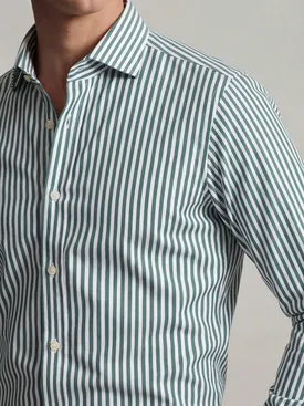 Easy-iron green striped twill shirt