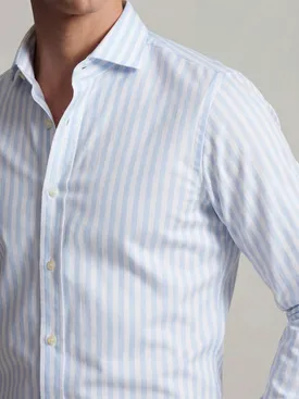 Easy-iron sky blue striped twill shirt