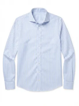 Easy-iron sky blue striped twill shirt