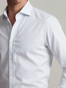 Easy-iron sky blue striped twill shirt