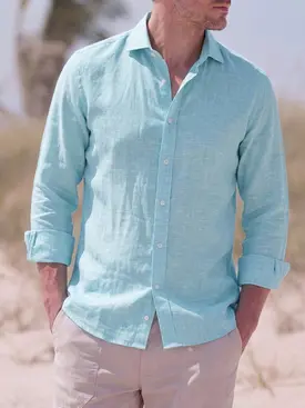 Plain turquoise blue Linen Shirt